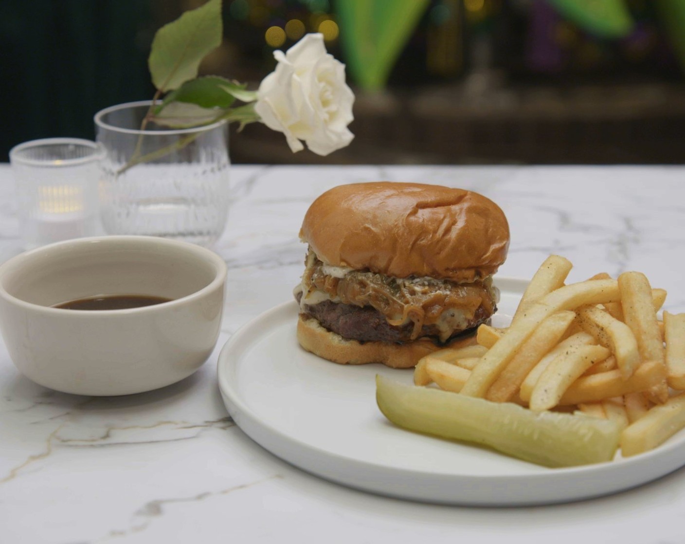 Iberville's French Onion Cheeseburger